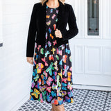 Barbados Midi Dress in social butterfly black