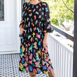 Barbados Midi Dress in social butterfly black