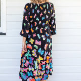 Barbados Midi Dress in social butterfly black