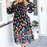 Barbados Midi Dress in social butterfly black