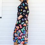 Barbados Midi Dress in social butterfly black