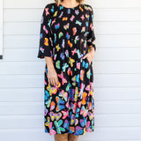 Barbados Midi Dress in social butterfly black