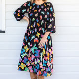 Barbados Midi Dress in social butterfly black