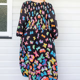 Barbados Midi Dress in social butterfly black