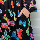 Barbados Midi Dress in social butterfly black