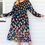 Barbados Midi Dress in social butterfly black