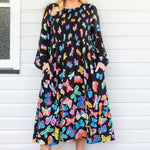 Black Social Butterfly print midi dress by Maiocchi