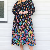 Barbados Midi Dress in social butterfly black