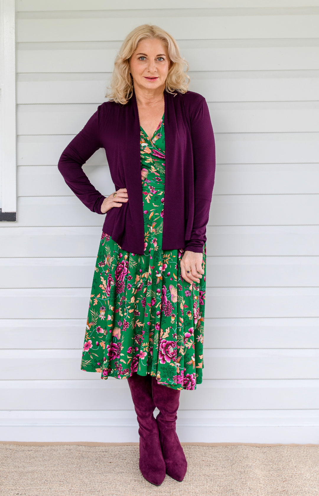 Bella Bamboo Cardie long sleeve in grape