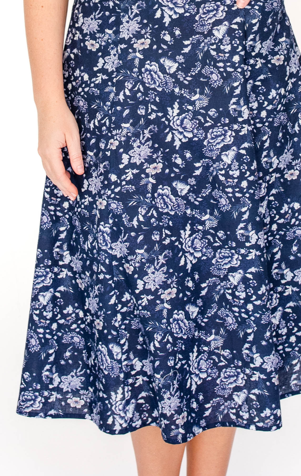 Bella Skirt featuring Maiocchi's exclusive Navy Swoon print, sizes 6-22.