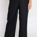 Close-up of structured linen Bianca Pant and wide waistband