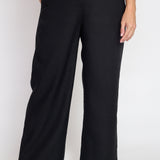 Close-up of structured linen Bianca Pant and wide waistband