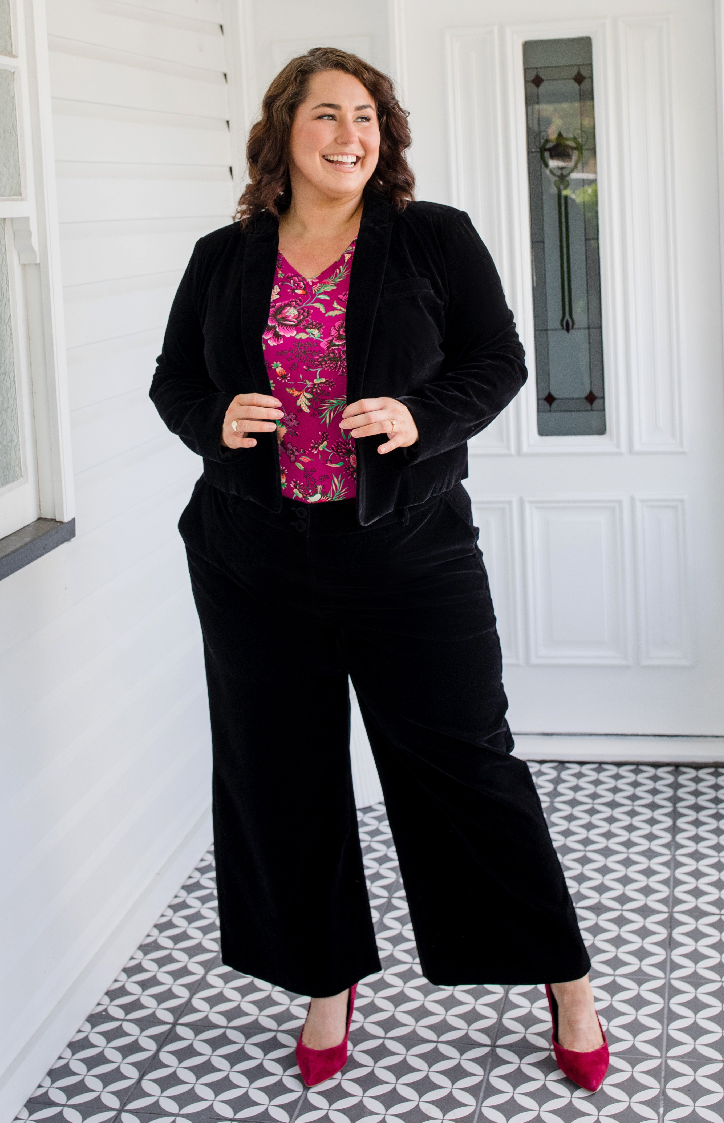 Luxe black velvet black Bianca Pant & Blazer by Maiocchi