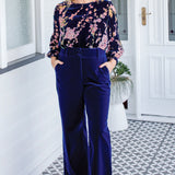 Maiocchi Bianca Pant in midnight velvet – high-waist wide-leg pant with structured velvet waistband