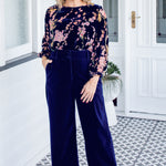 Maiocchi Bianca Pant in midnight velvet – high-waist wide-leg pant with structured waistband