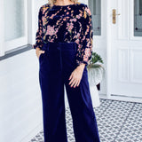 Maiocchi Bianca Pant in midnight velvet – high-waist wide-leg pant with structured waistband