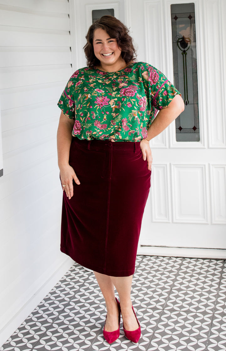 PRE-ORDER Bianca Skirt in wine velvet