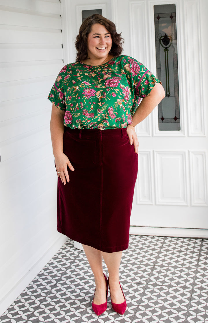 PRE-ORDER Bianca Skirt in wine velvet