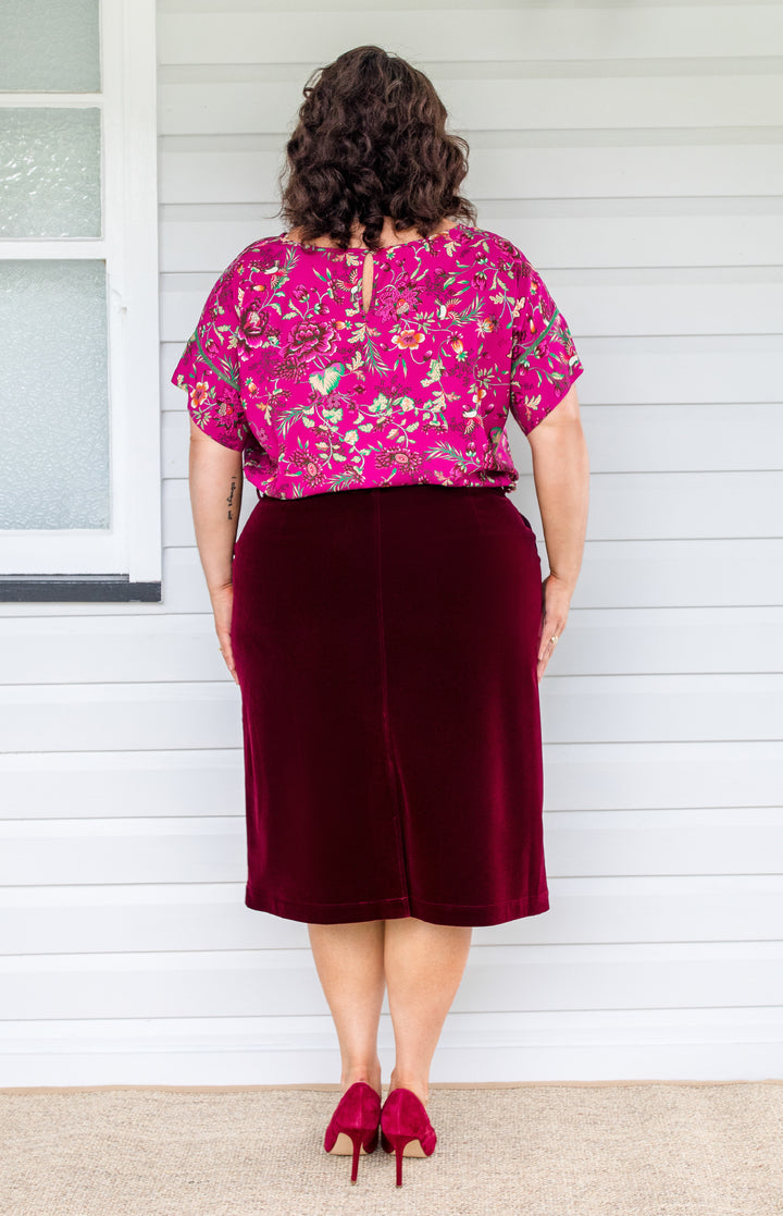 PRE-ORDER Bianca Skirt in wine velvet