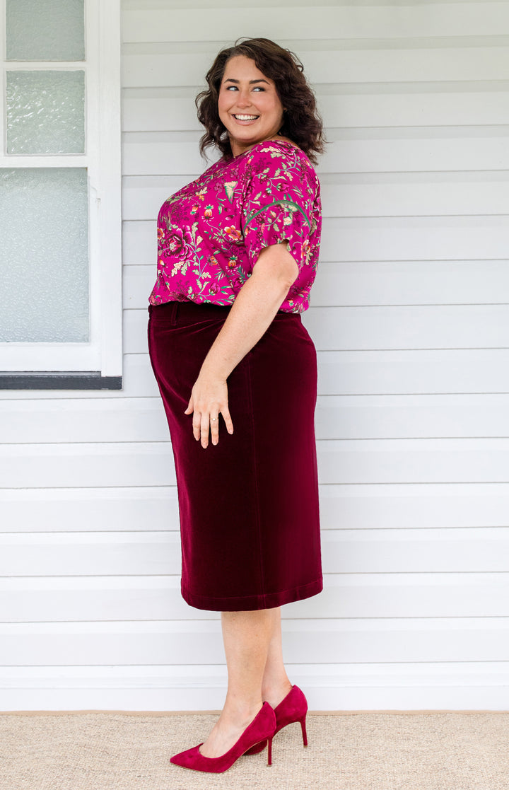PRE-ORDER Bianca Skirt in wine velvet