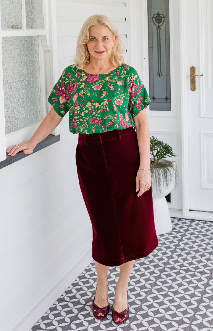 PRE-ORDER Bianca Skirt in wine velvet