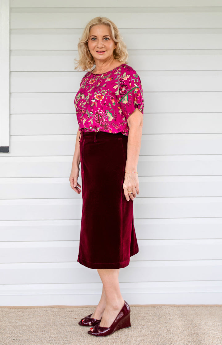 PRE-ORDER Bianca Skirt in wine velvet