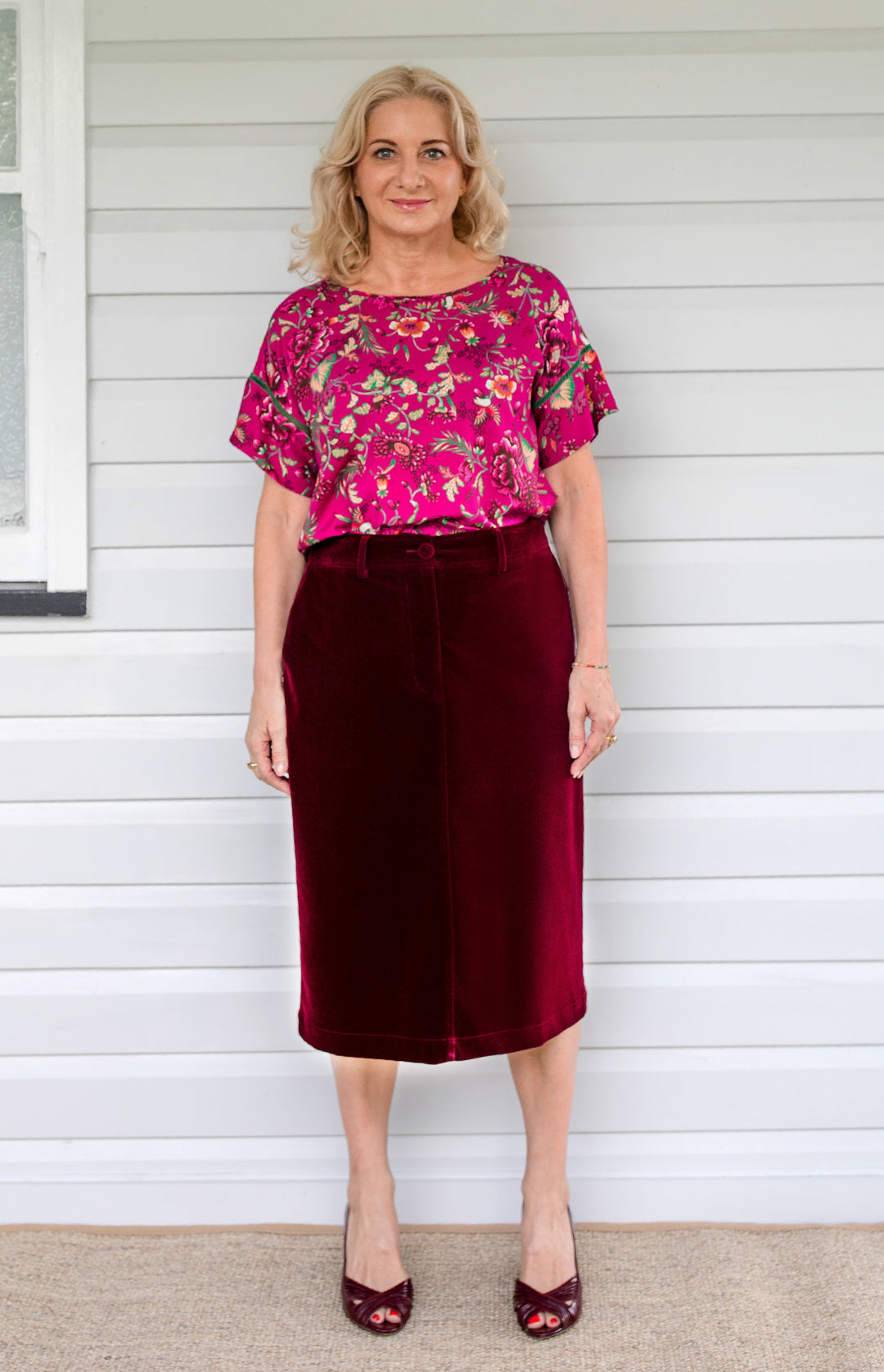 PRE-ORDER Bianca Skirt in wine velvet