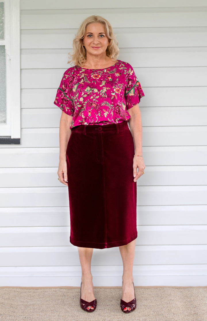 PRE-ORDER Bianca Skirt in wine velvet