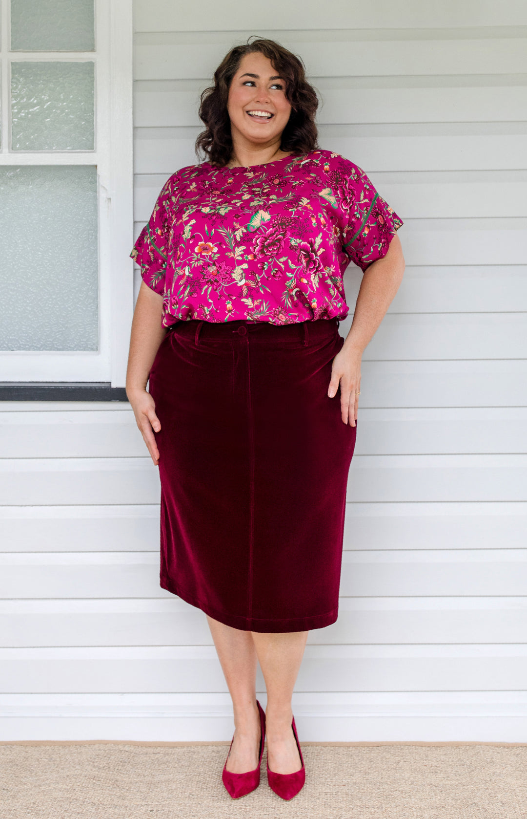 PRE-ORDER Bianca Skirt in wine velvet