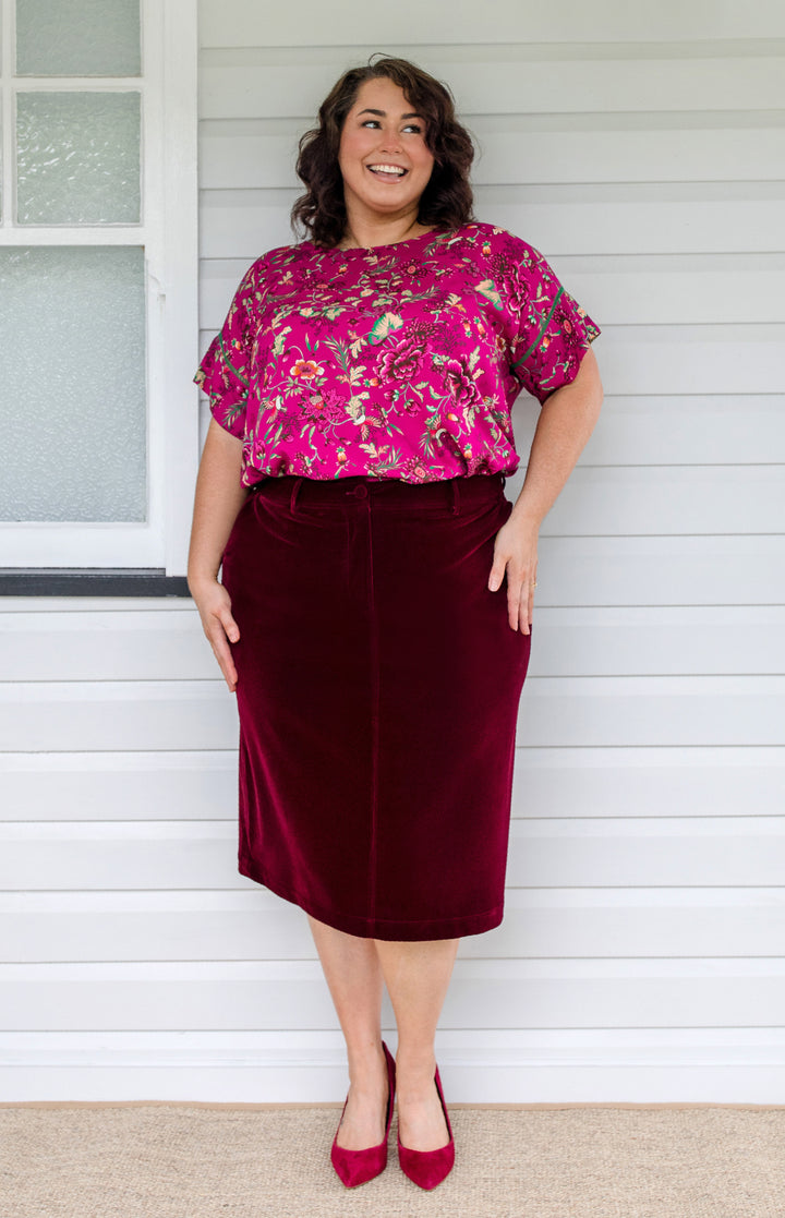 PRE-ORDER Bianca Skirt in wine velvet