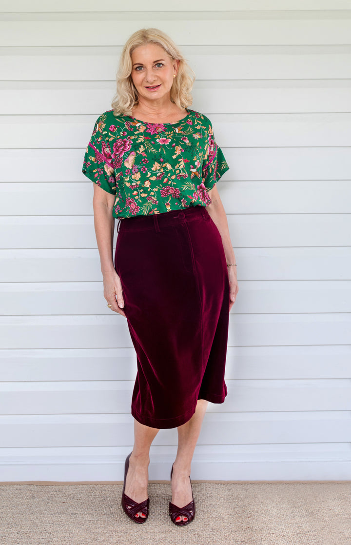 PRE-ORDER Bianca Skirt in wine velvet