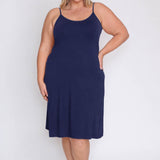 Bamboo Slip Dress in navy