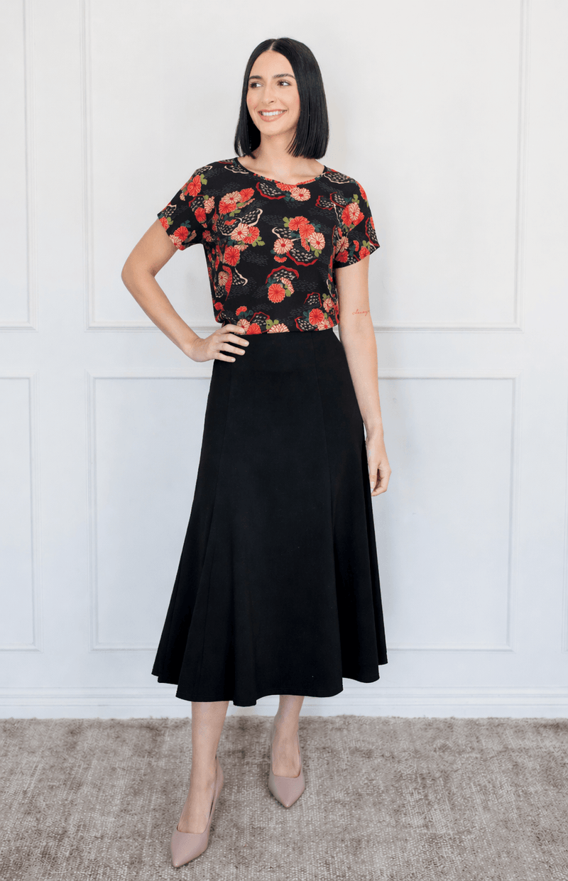 Flared Ponte Skirt in black