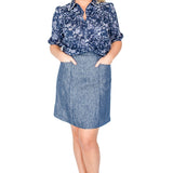 Maiocchi's classic fitted blouse, featuring exclusive hand-painted Navy Swoon print.
