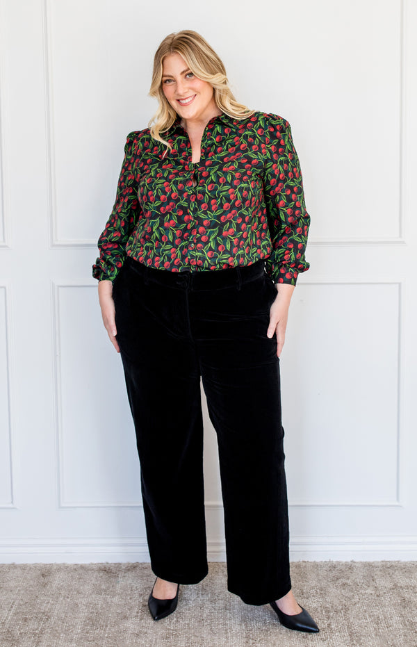 Cherry Velvet Pant in black