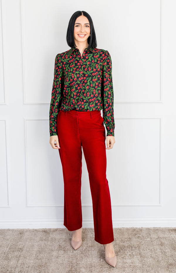 Cherry Velvet Pant in cherry
