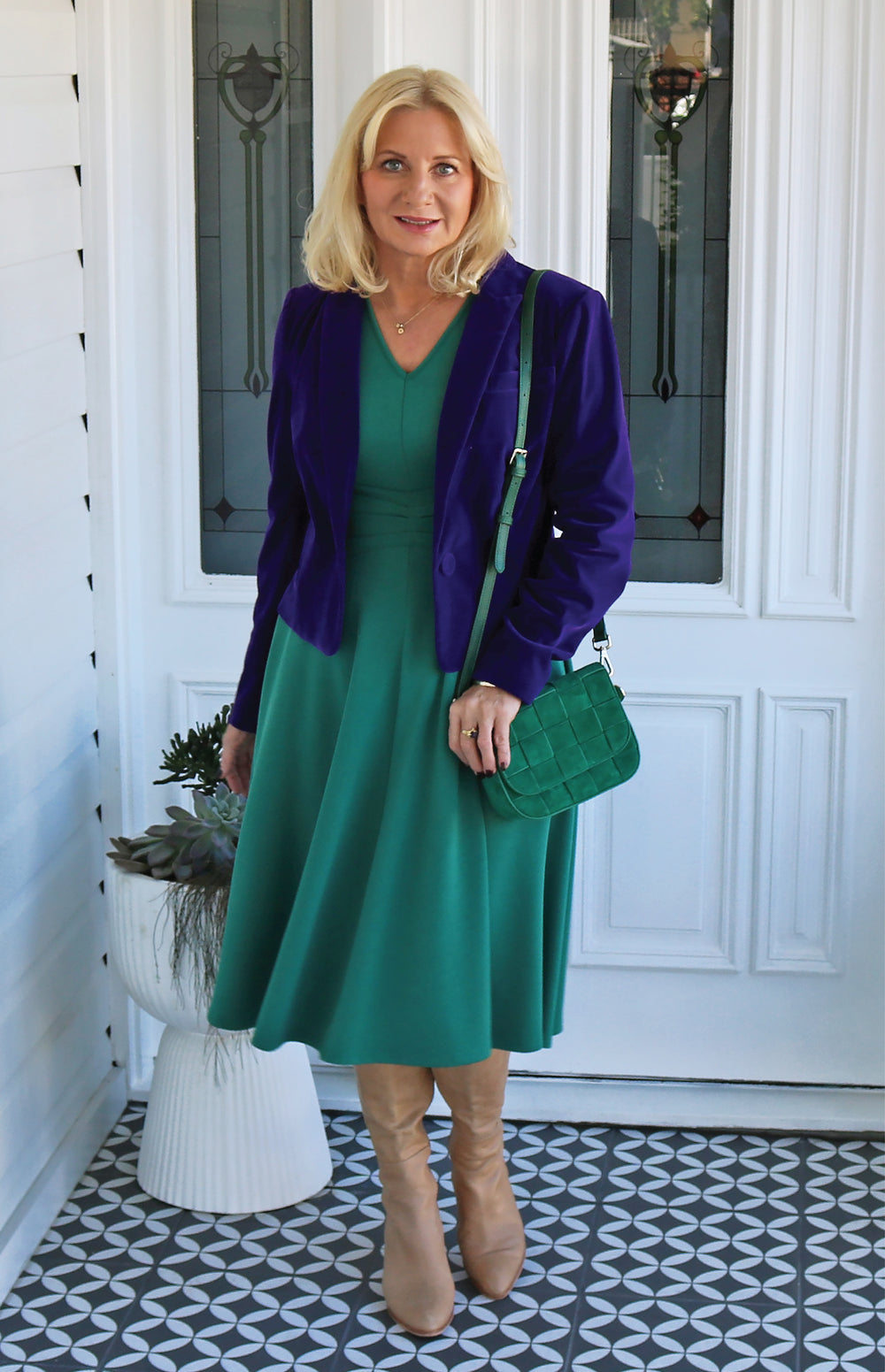 Green Cleo dress by Maiocchi, designed in Australia, sizes 6–22