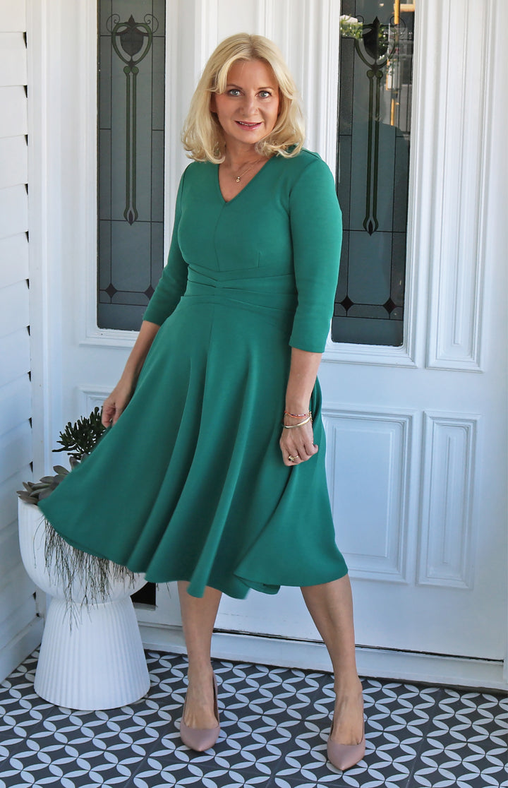 Maiocchi’s best-selling Cleo Dress style in green. Signature fit, joyful style, and designed in Australia