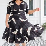 Cleo Dress bamboo fabric - curved tucks at waist and full skirt in Poetry in Motion print