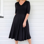 Cleo Dress in black, made in buttery ponte fabric - structured yet soft texture