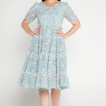 Eloise Dress in blue lace – feminine fit-and-flare cotton lace frock by Maiocchi