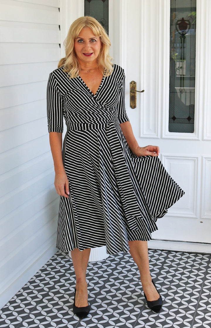 Emily Reversible Dress in black stripes