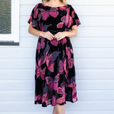Evie Dress in butterfly velvet wine