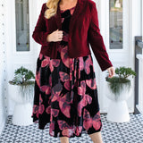 Butterfly print velvet Evie Dress in wine by Maiocchi.