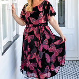 Evie Dress in butterfly velvet wine