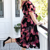 Evie Dress in butterfly velvet wine