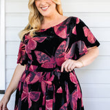 Evie Dress in butterfly velvet wine