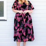 Evie Dress in butterfly velvet wine