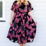 Evie Dress in butterfly velvet wine