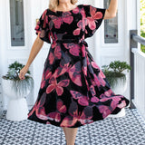 Evie Dress in butterfly velvet wine